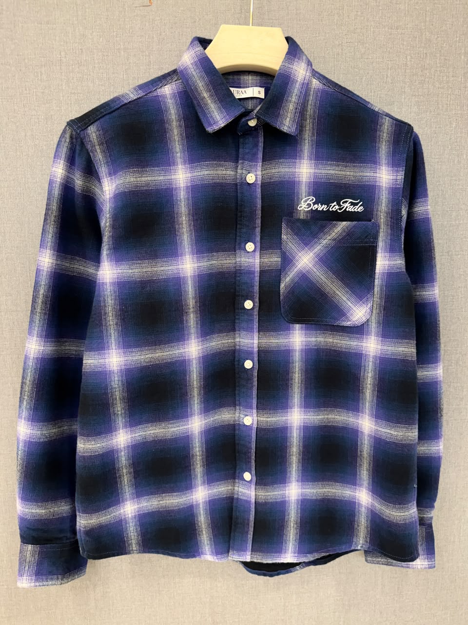 Born to Fade Plaid Flannel Shirt - Navy Purple