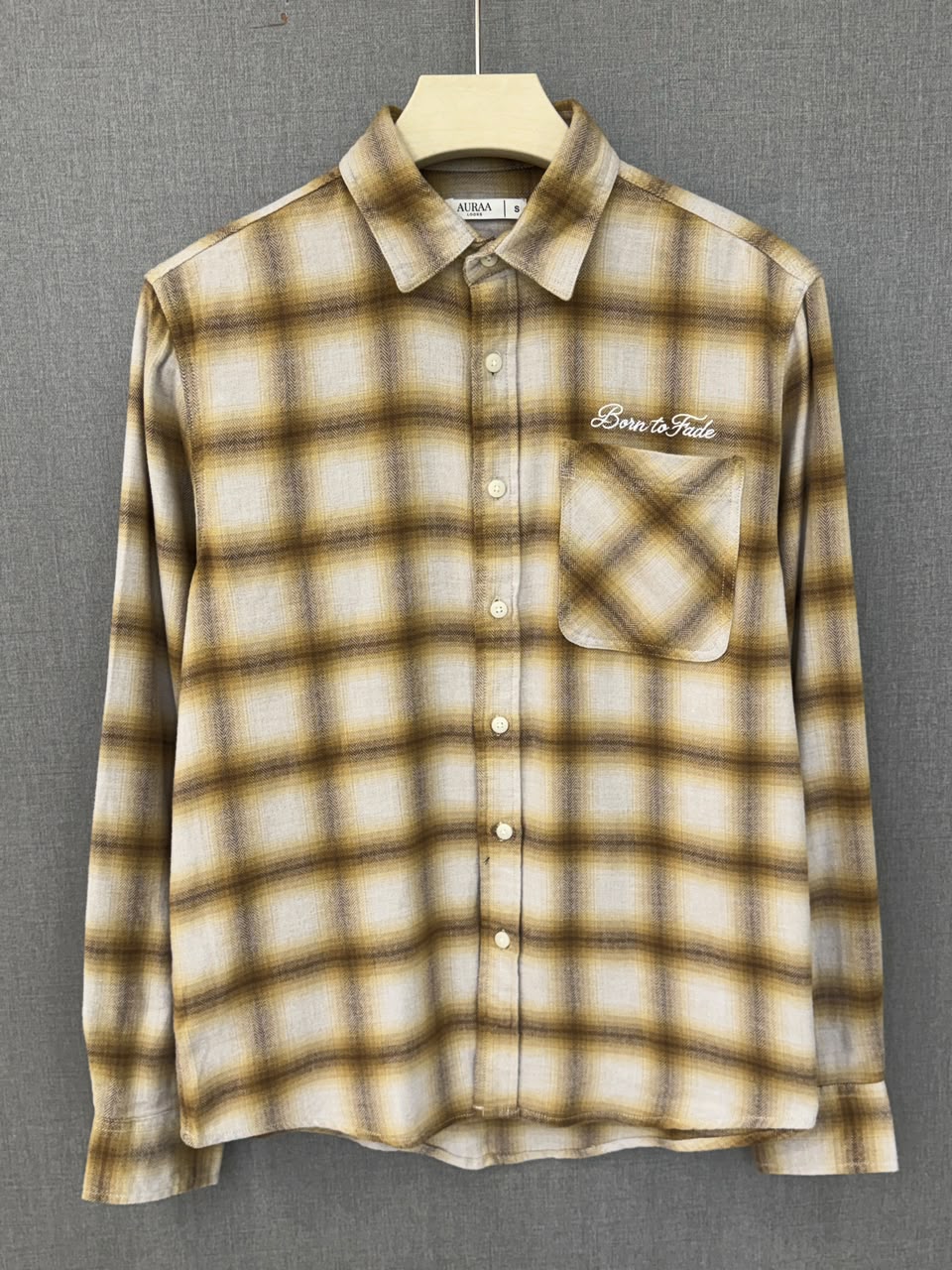 Born to Fade Plaid Flannel Shirt - Mustard Beige
