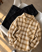 Born to Fade Plaid Flannel Shirt - Mustard Beige