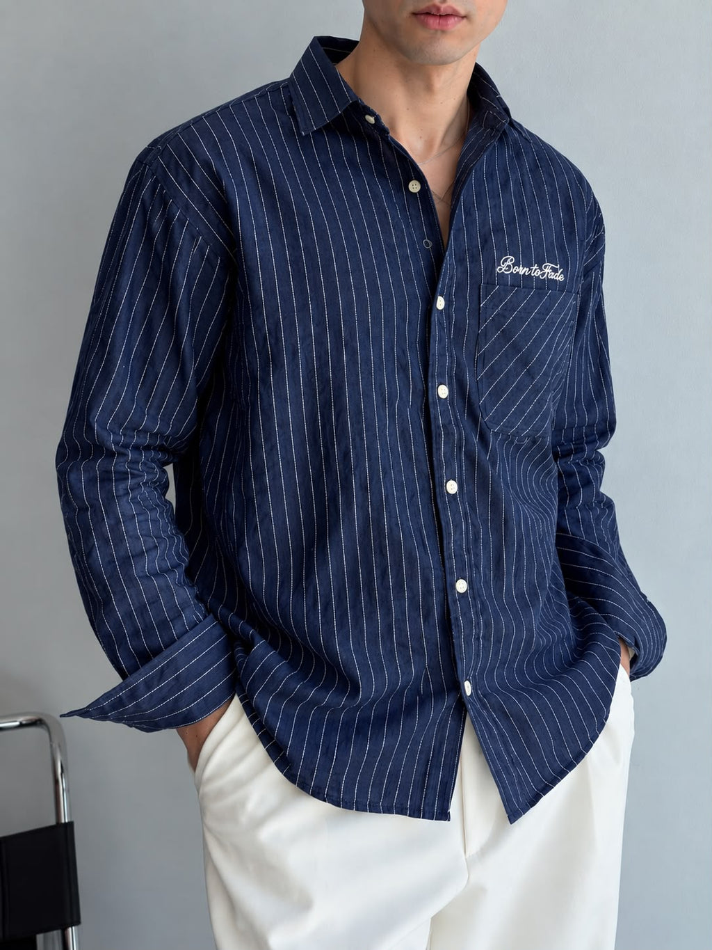 Born to Fade Pinstripe Shirt - Navy Blue