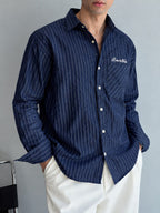 Born to Fade Pinstripe Shirt - Navy Blue