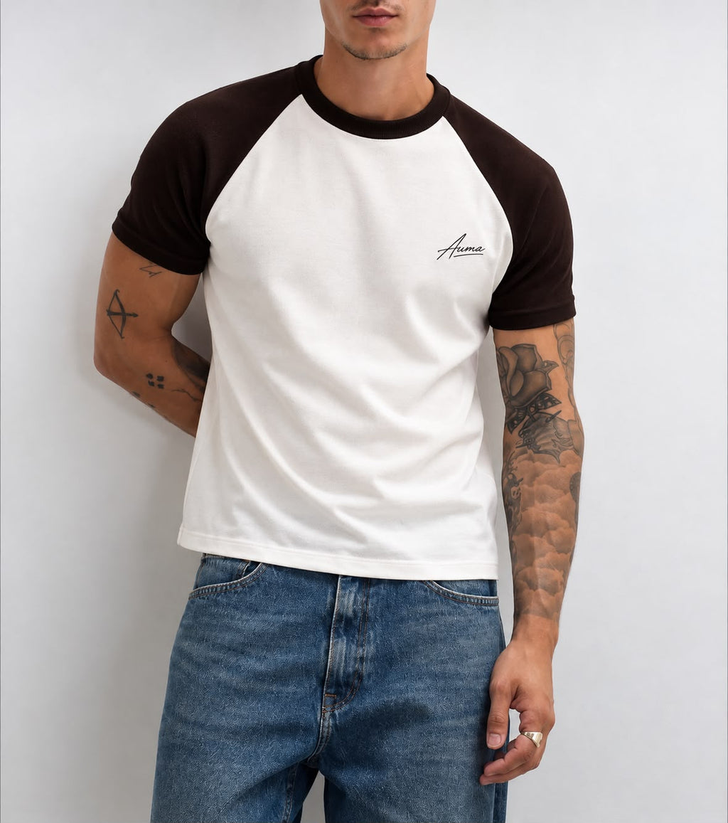 Classic Raglan Tee - Brown & White