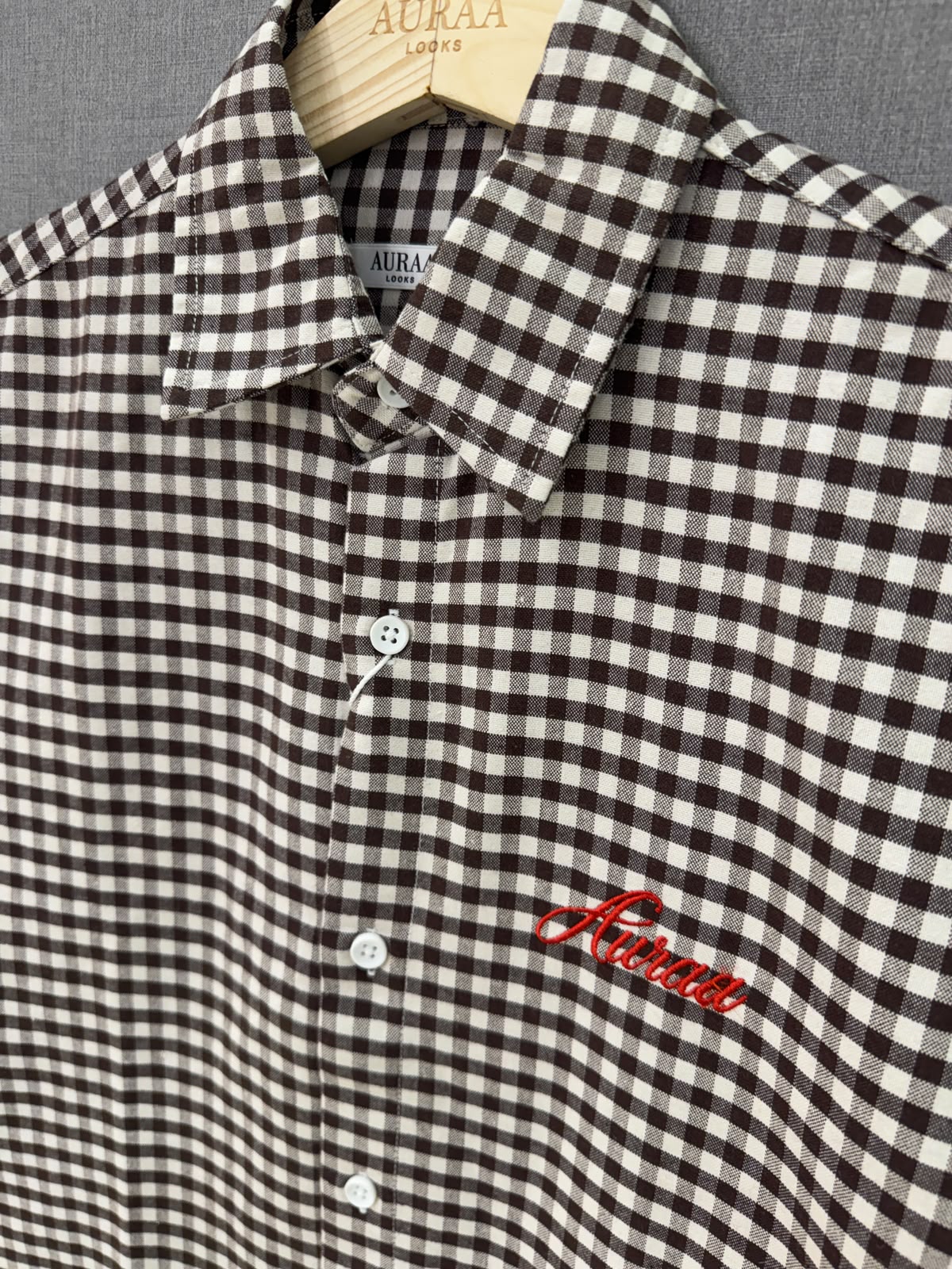 Boxy Fit Checkered Shirt - Dark Brown & White
