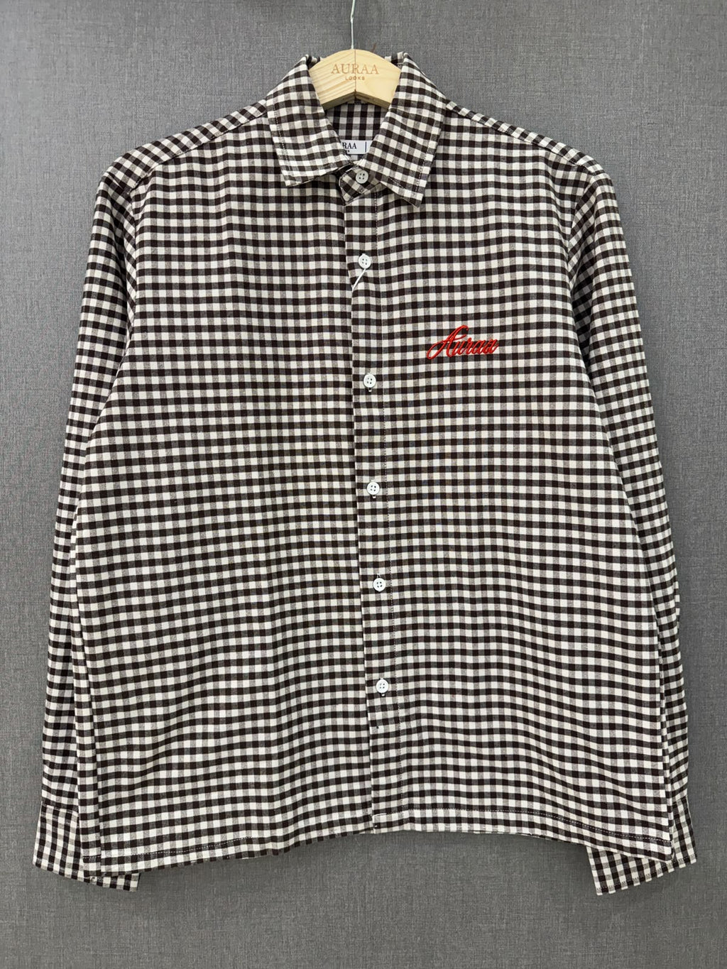 Boxy Fit Checkered Shirt - Dark Brown & White