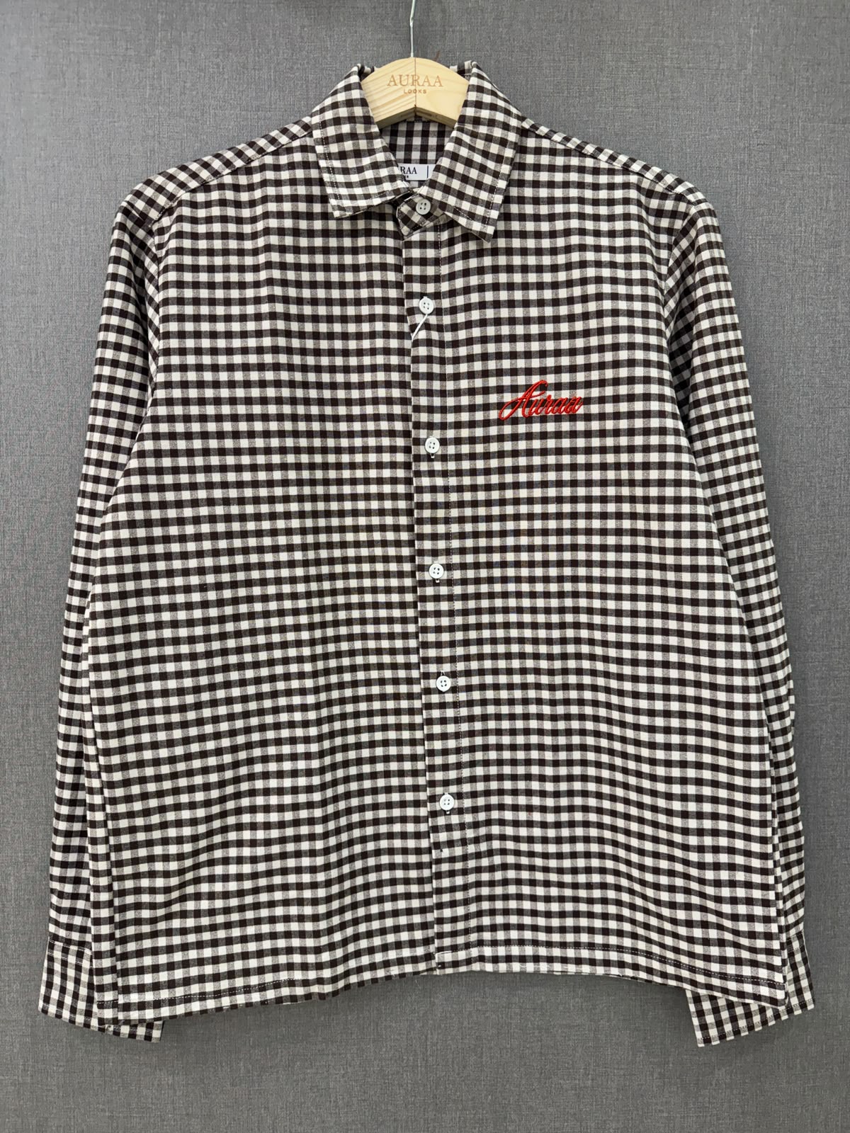 Boxy Fit Checkered Shirt - Dark Brown & White