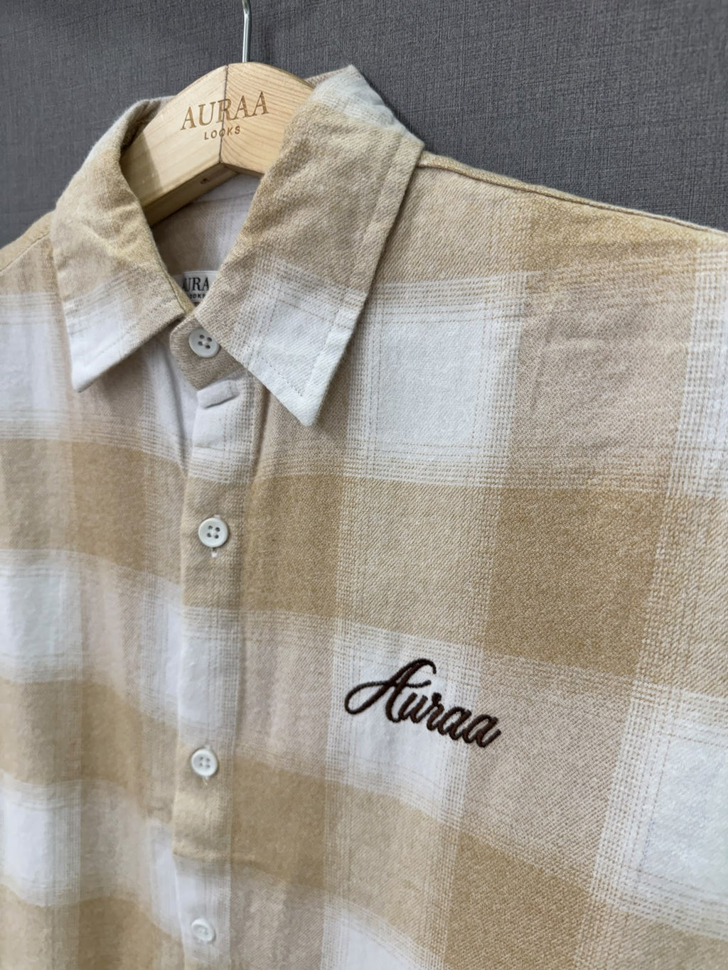 Boxy Fit Flannel Shirt - Beige & Cream