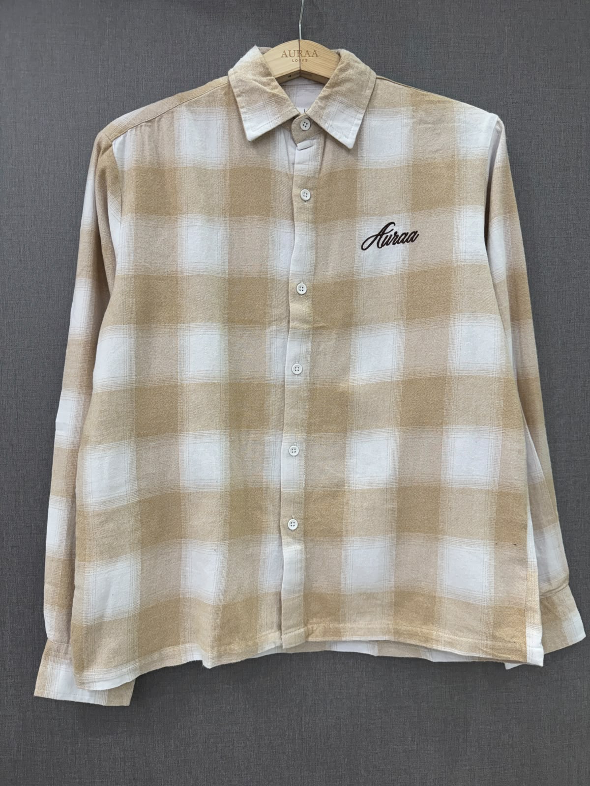 Boxy Fit Flannel Shirt - Beige & Cream