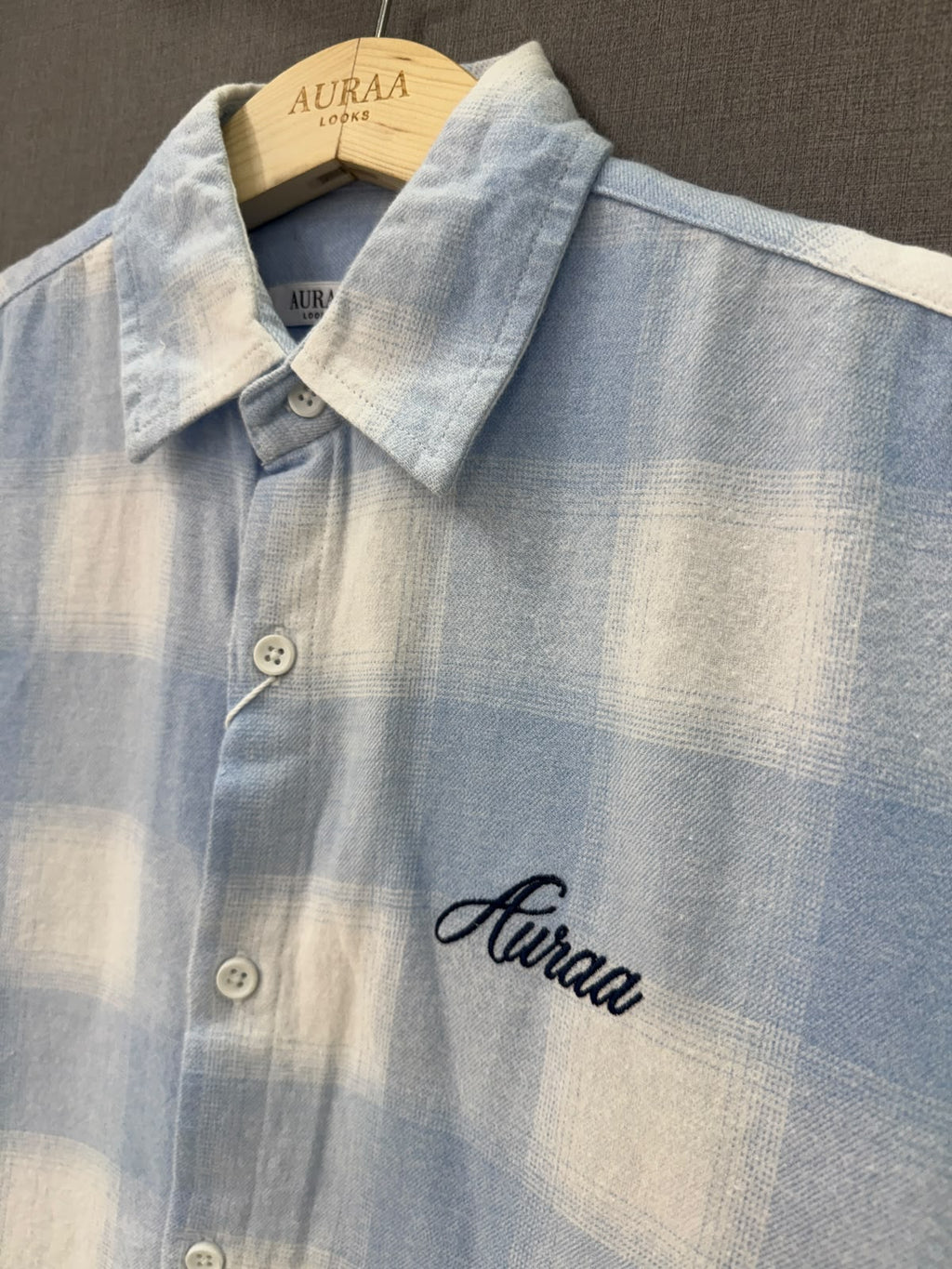 Boxy Fit Flannel Shirt - Blue & Cream