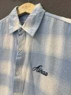 Boxy Fit Flannel Shirt - Blue & Cream