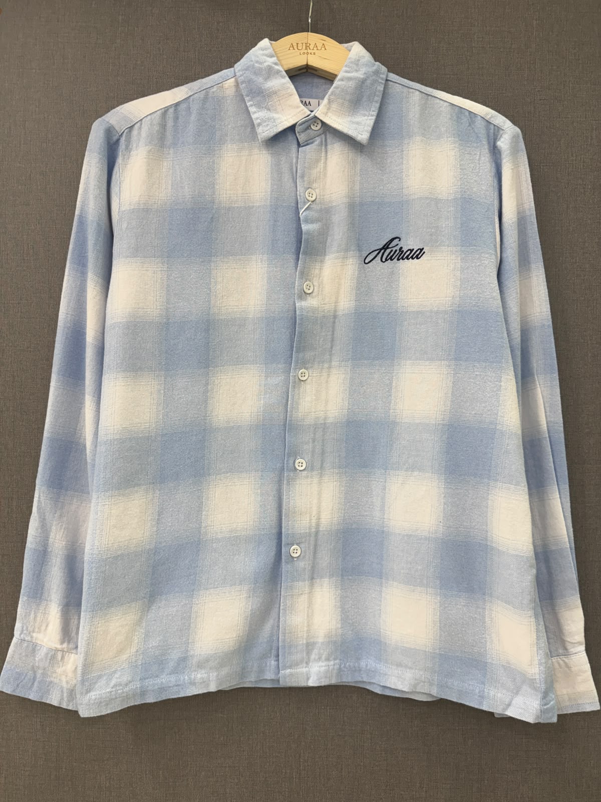 Boxy Fit Flannel Shirt - Blue & Cream