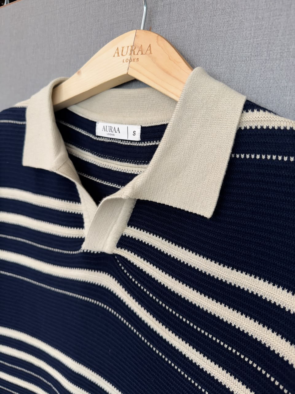 Striped Knit Polo - Navy Blue
