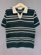 Striped Knit Polo - Forest Green
