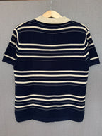 Striped Knit Polo - Navy Blue