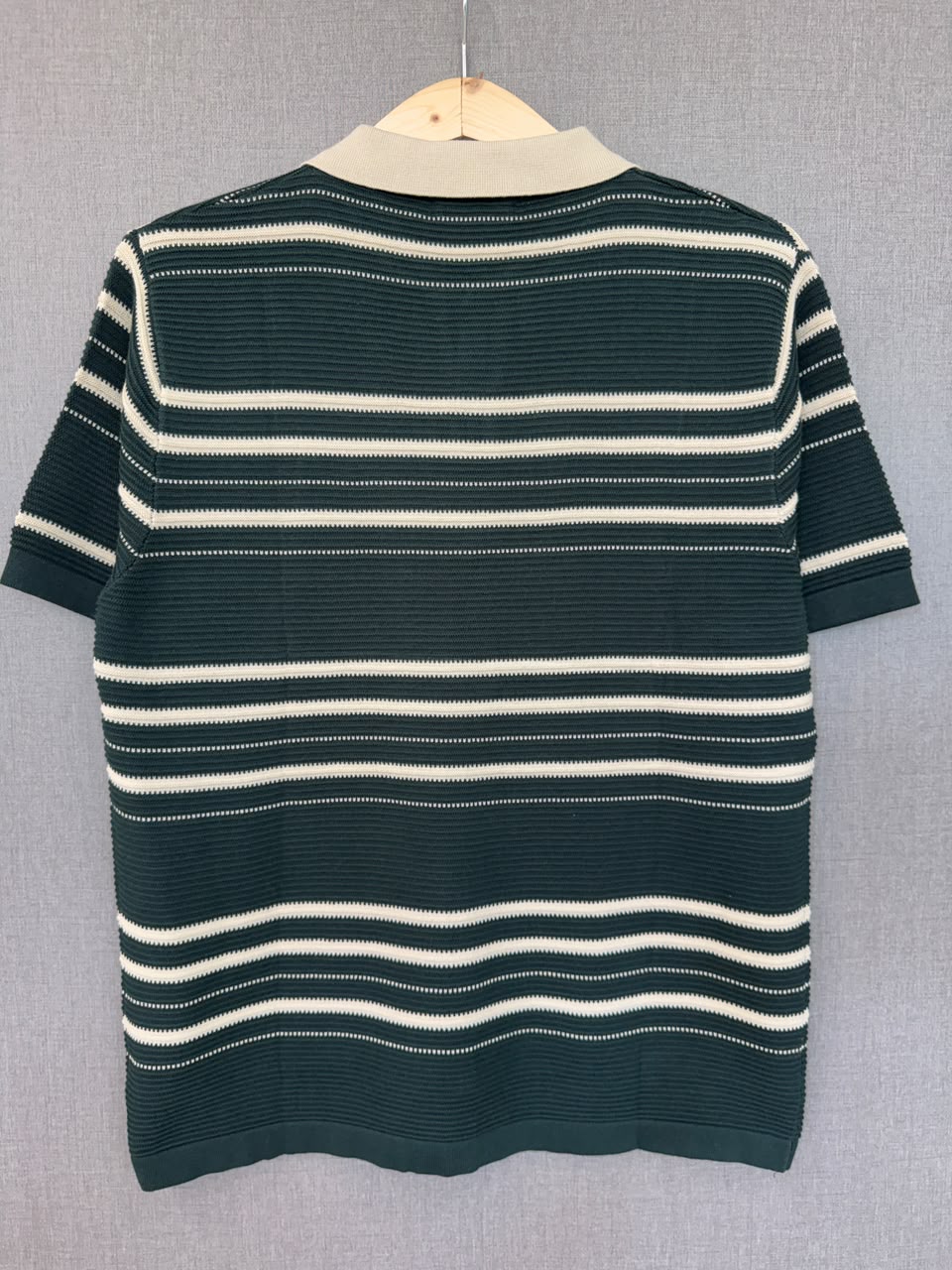 Striped Knit Polo - Forest Green
