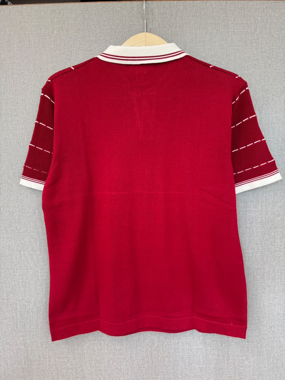 Vertical Stripe Knit Polo - Red