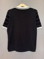 Vertical Stripe Knit Polo - Black