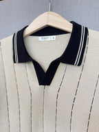 Vertical Stripe Knit Polo - Cream