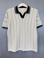 Vertical Stripe Knit Polo - Cream