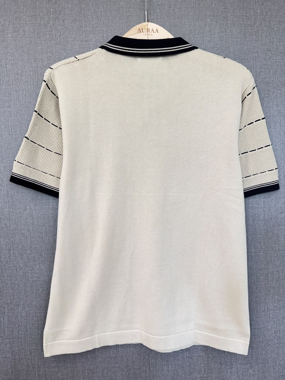 Vertical Stripe Knit Polo - Cream