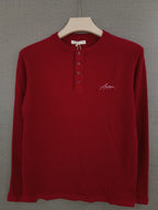 Waffle Knit Henley T-Shirt - Red