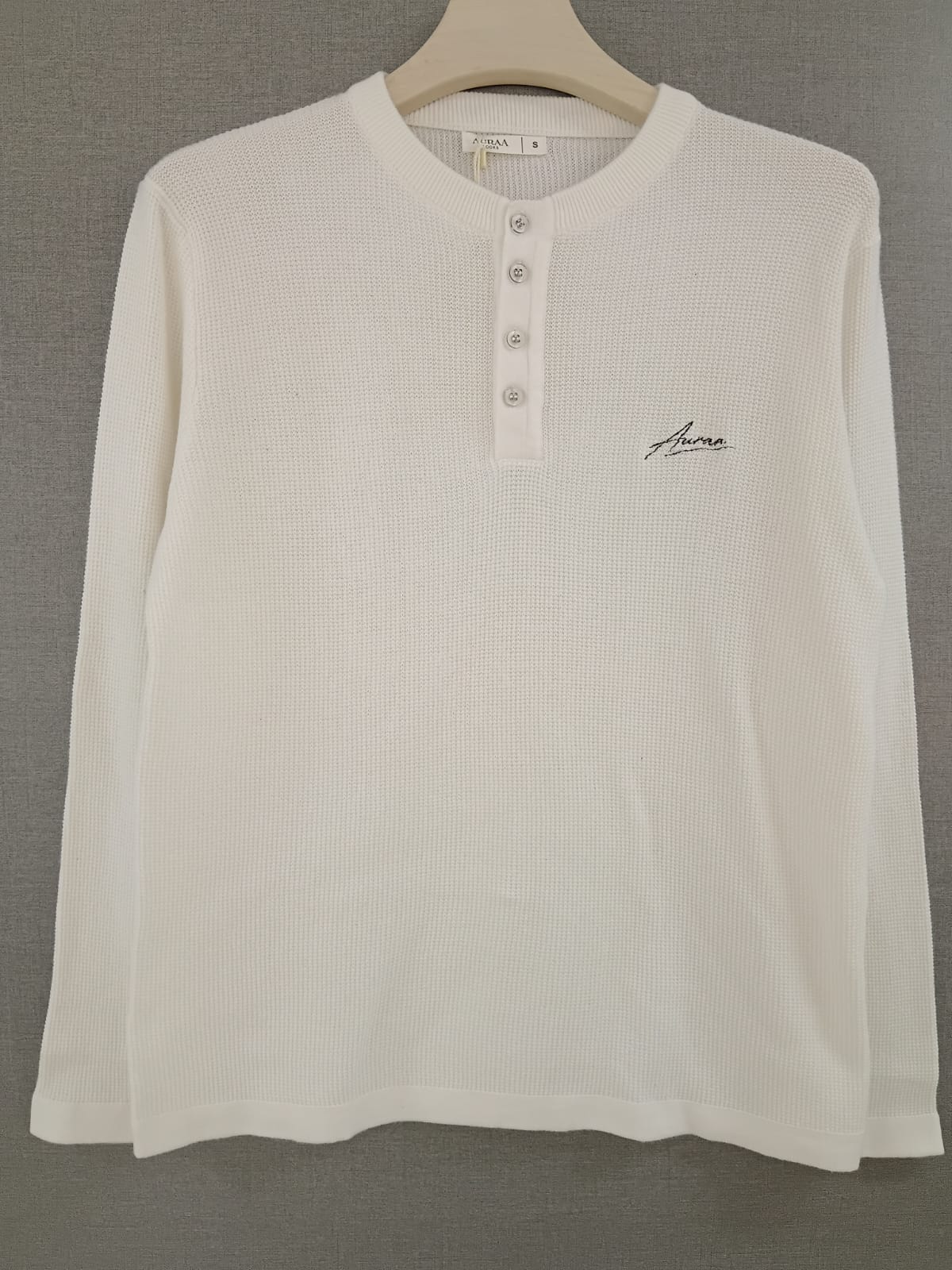 Waffle Knit Henley T-Shirt - Off White