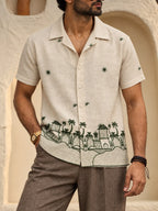 Coastal Haven Printed Linen Shirt - Ivory