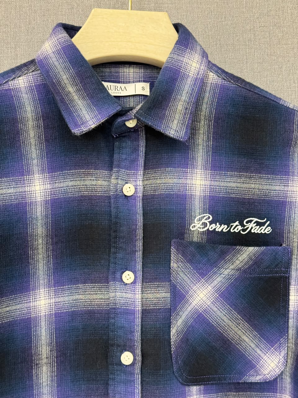 Born to Fade Plaid Flannel Shirt - Navy Purple