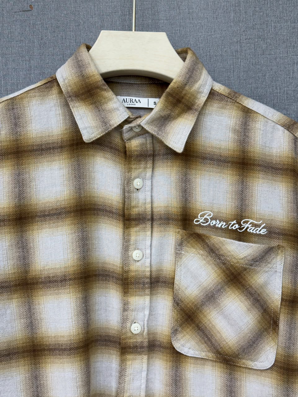 Born to Fade Plaid Flannel Shirt - Beige Brown