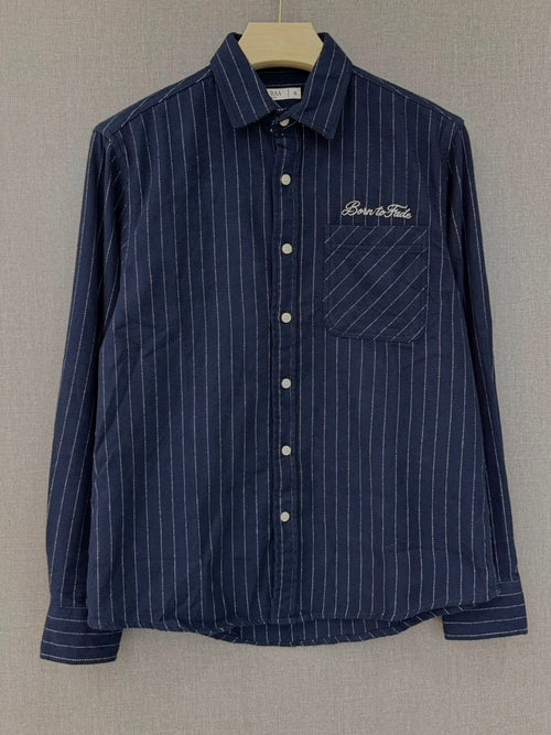 Born to Fade Pinstripe Shirt - Navy Blue