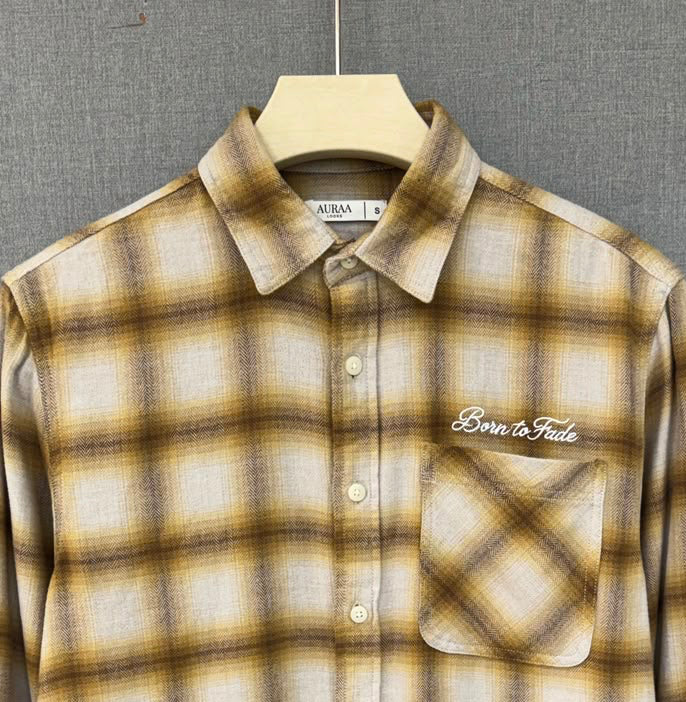 Born to Fade Plaid Flannel Shirt - Mustard Beige