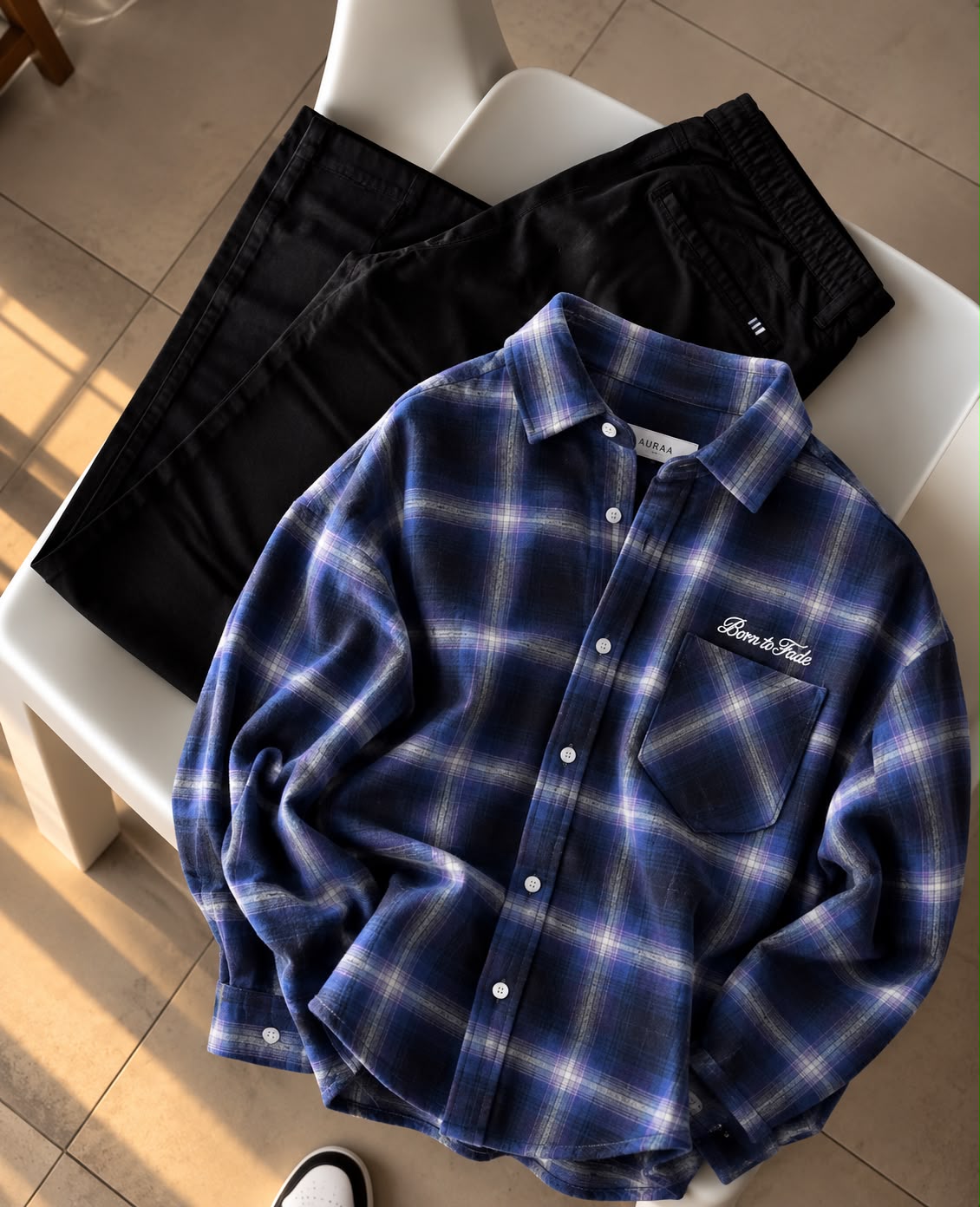 Born to Fade Plaid Flannel Shirt - Navy Purple