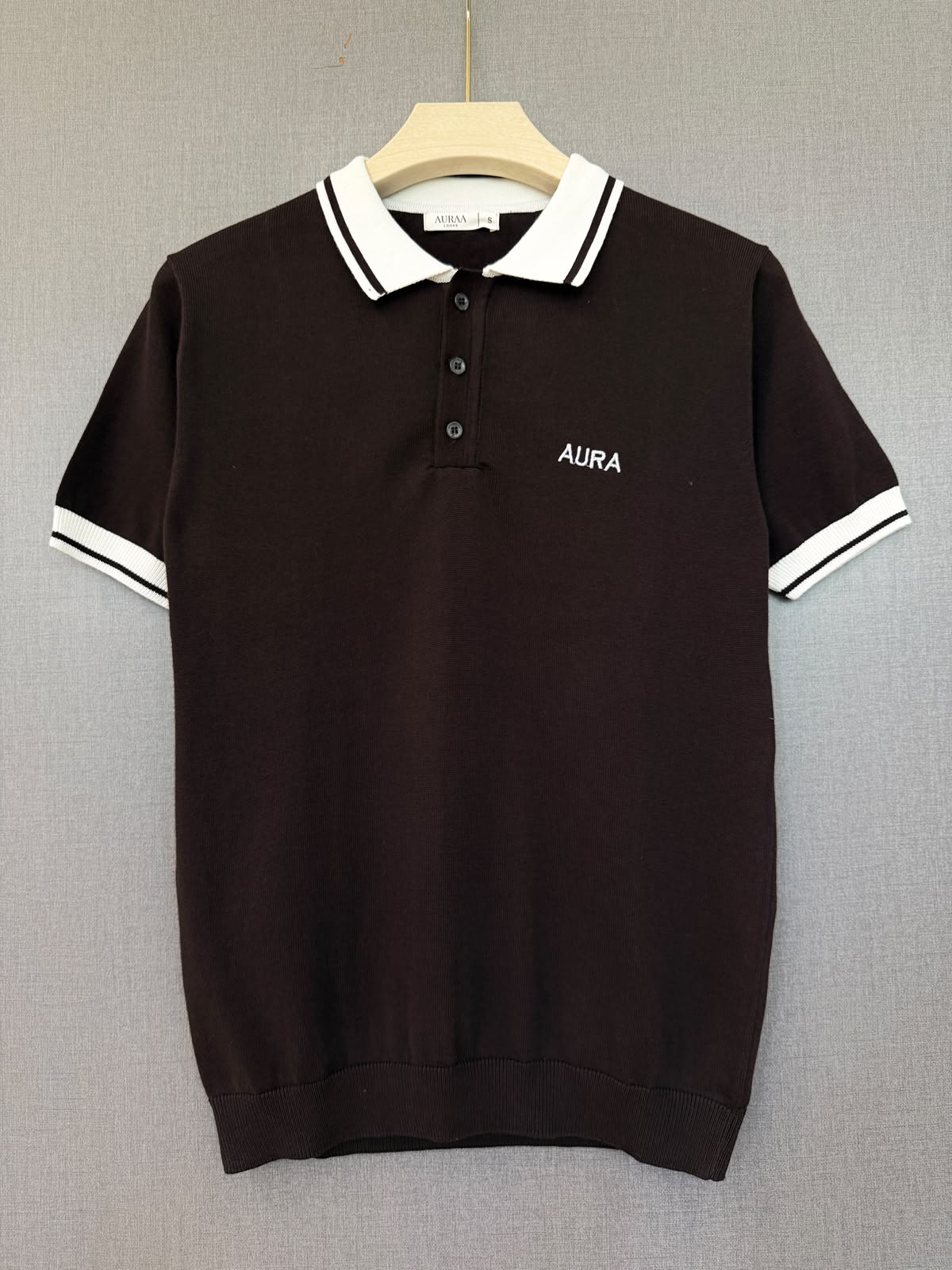Textured Polo T Shirt - Brown