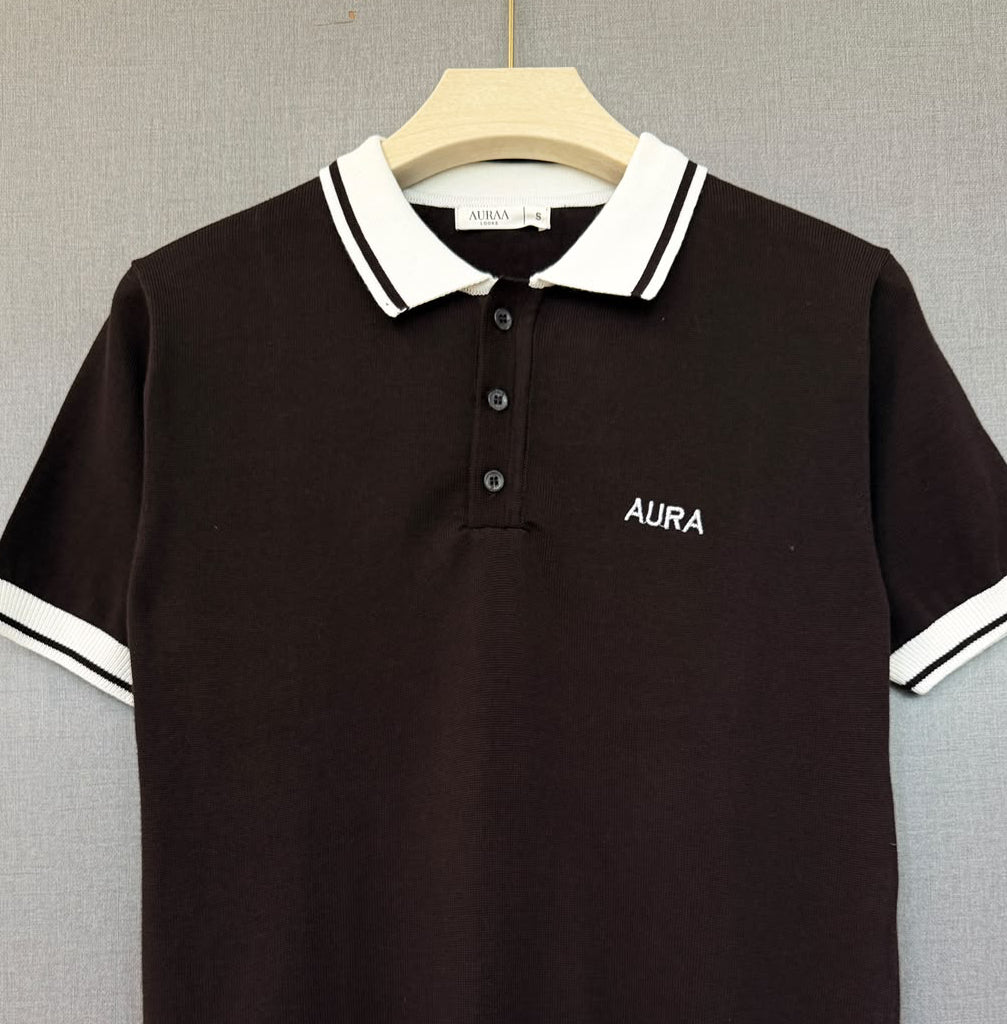 Textured Polo T Shirt - Brown