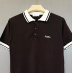 Textured Polo T Shirt - Brown