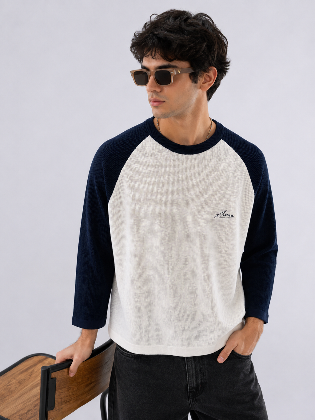 Auraa Signature Knit Crop - Navy Blue